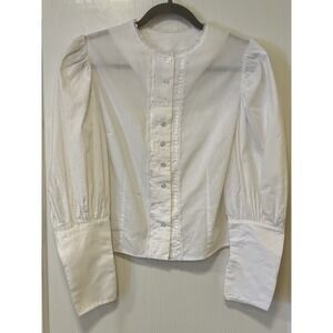 Vtg Womans Small White Poetcore Victorian Romantic Puffed Sleeve Lace Blouse Sm